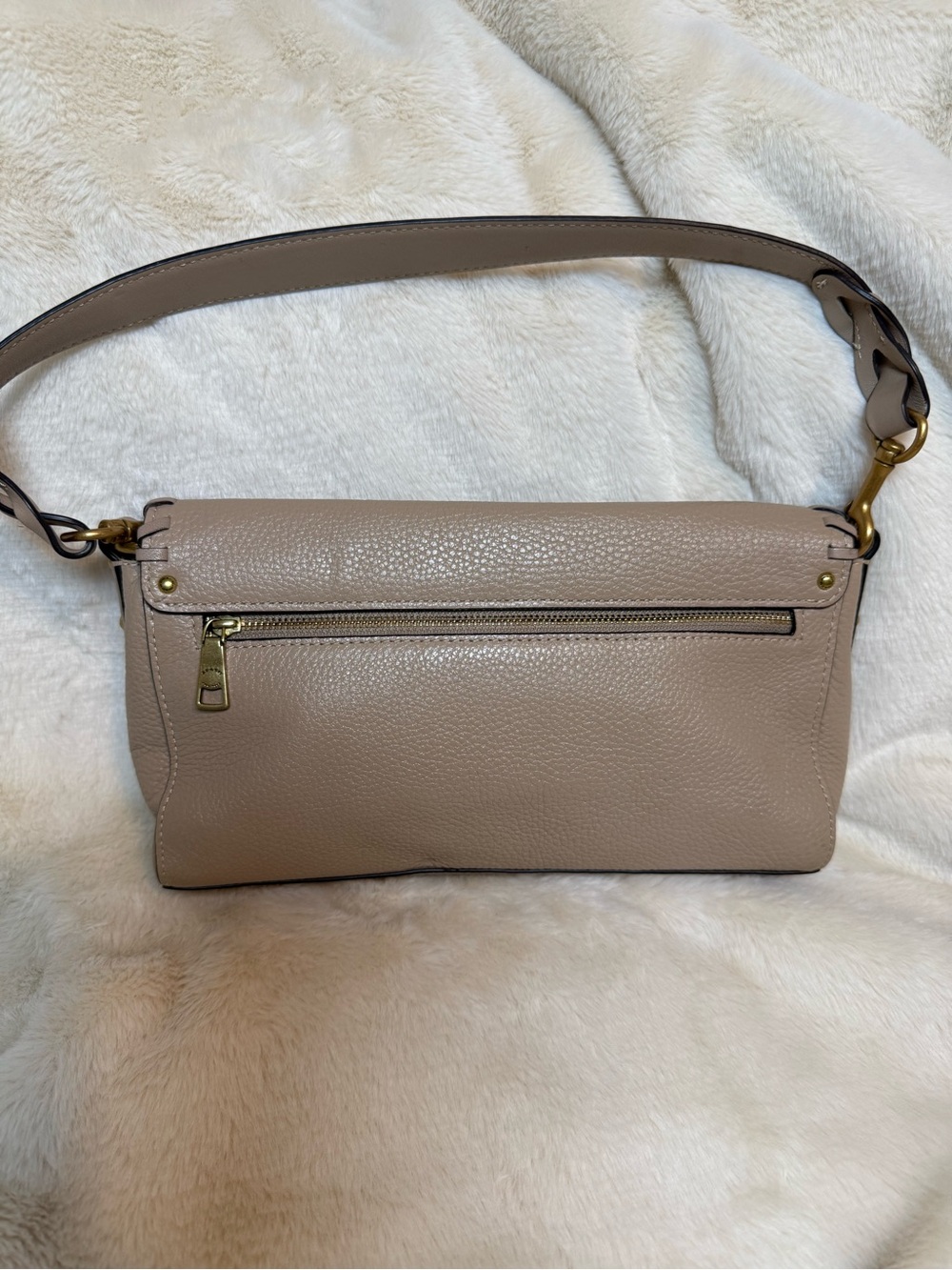 Coach Lori Taupe Pebbled Leather Shoulder Bag with Brass Hardware - Picture 3 of 5